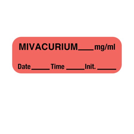 Nevs Label, Mivacurium 1/2" x 1-1/2" Flr Red w/Black LANT-1512D